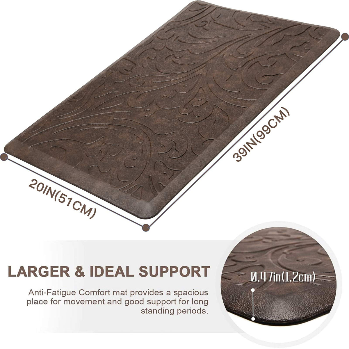 KMAT kitchen mat with non-slip beveled edge for stability on slippery floors.