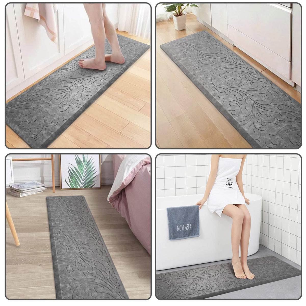 KMAT Kitchen Mat non-slip bottom provides stable footing on smooth floors.