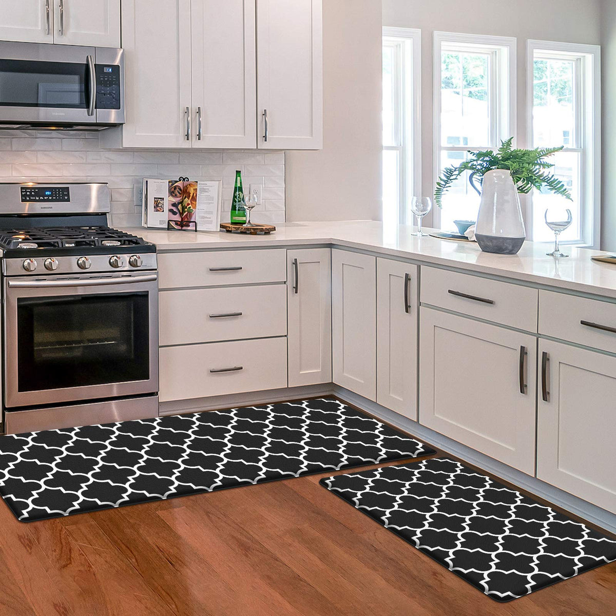 KMAT kitchen mat pair on floor showing cushioned comfort for extended standing.