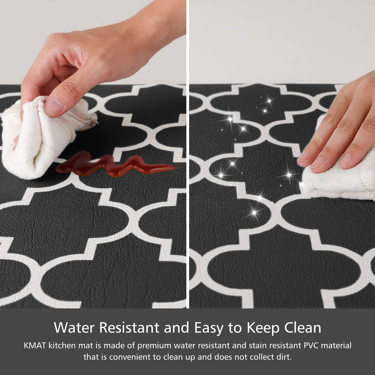KMAT waterproof surface resists spills and wipes clean for kitchens.