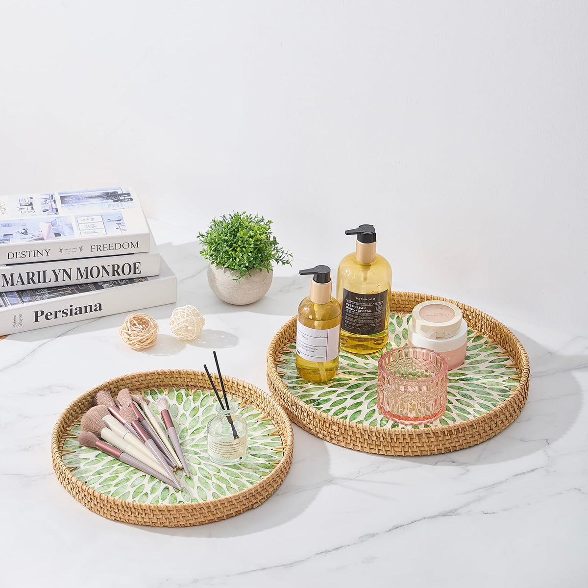 Kmelep decorative wicker tray adds natural texture to any room.
