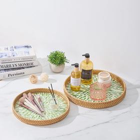 Kmelep decorative wicker tray adds natural texture to any room.