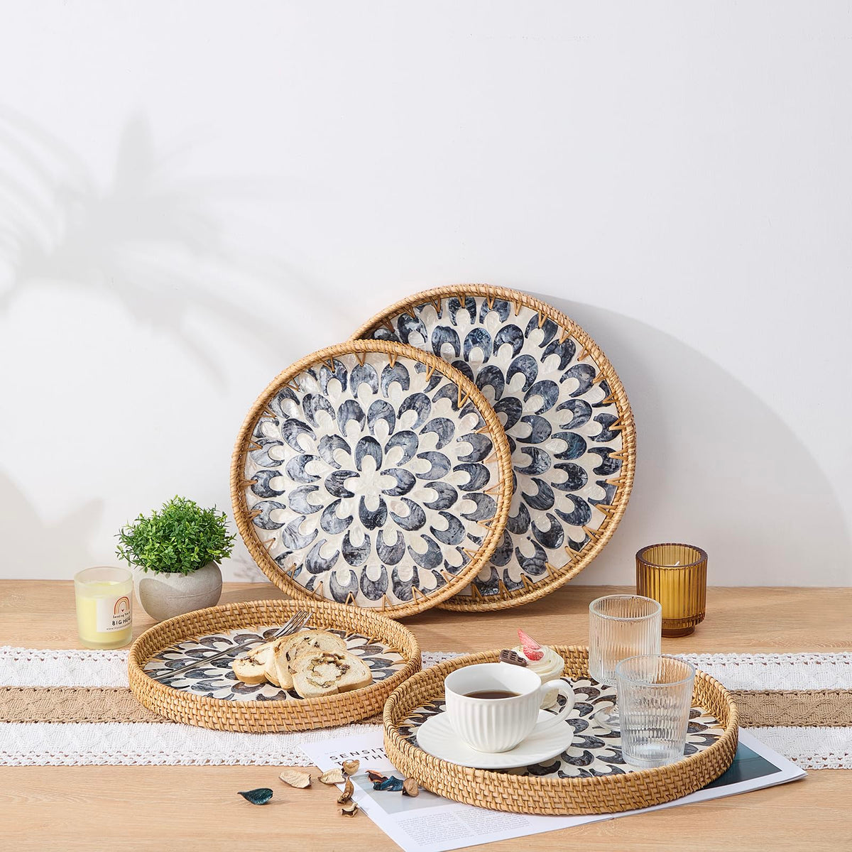 Kmelep natural rattan fruit tray for snacks or small items.