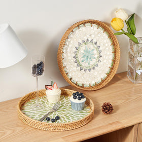 Kmelep rattan tray table decor suitable for fruit and bread display