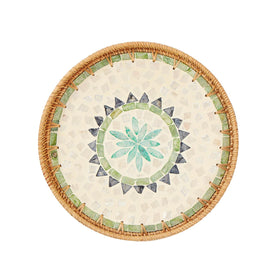 Kmelep round rattan tray with pearl inlay for elegant table display