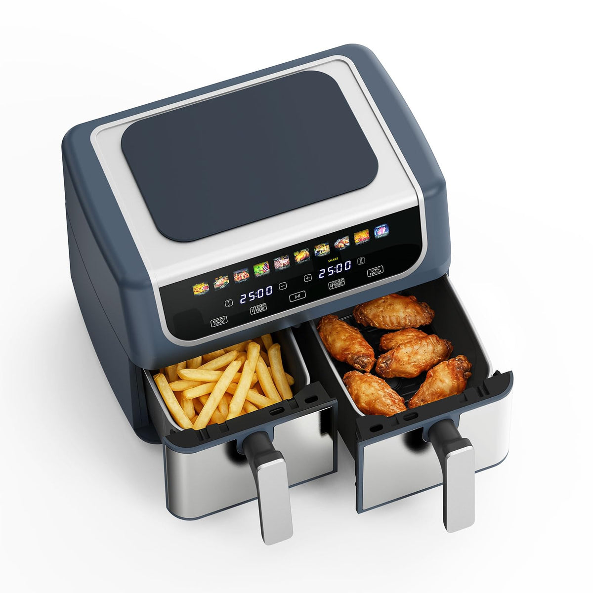 KMFurnila 2-basket air fryer shows large capacity for family meals