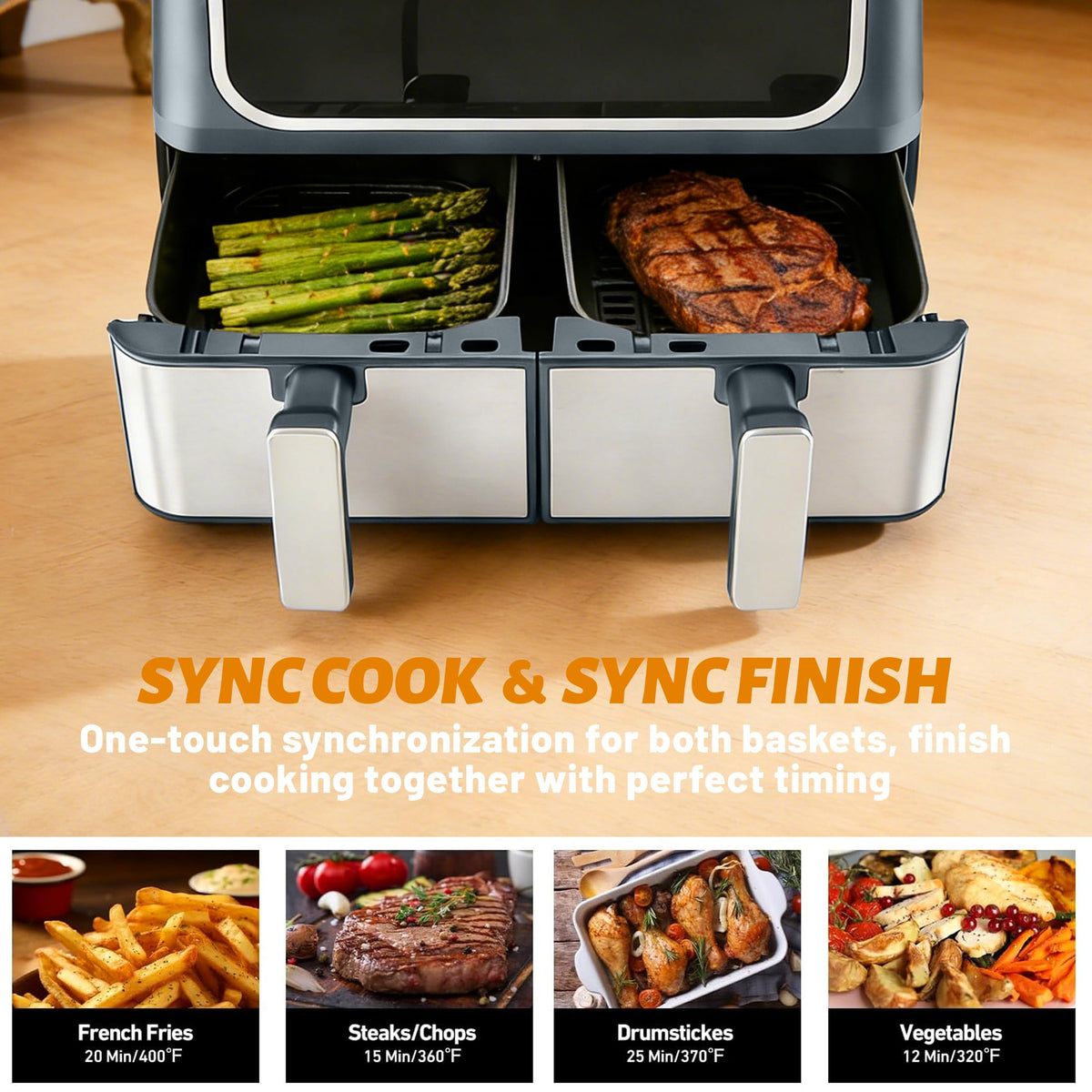 KMFurnila dual baskets enable faster meals with simultaneous cooking