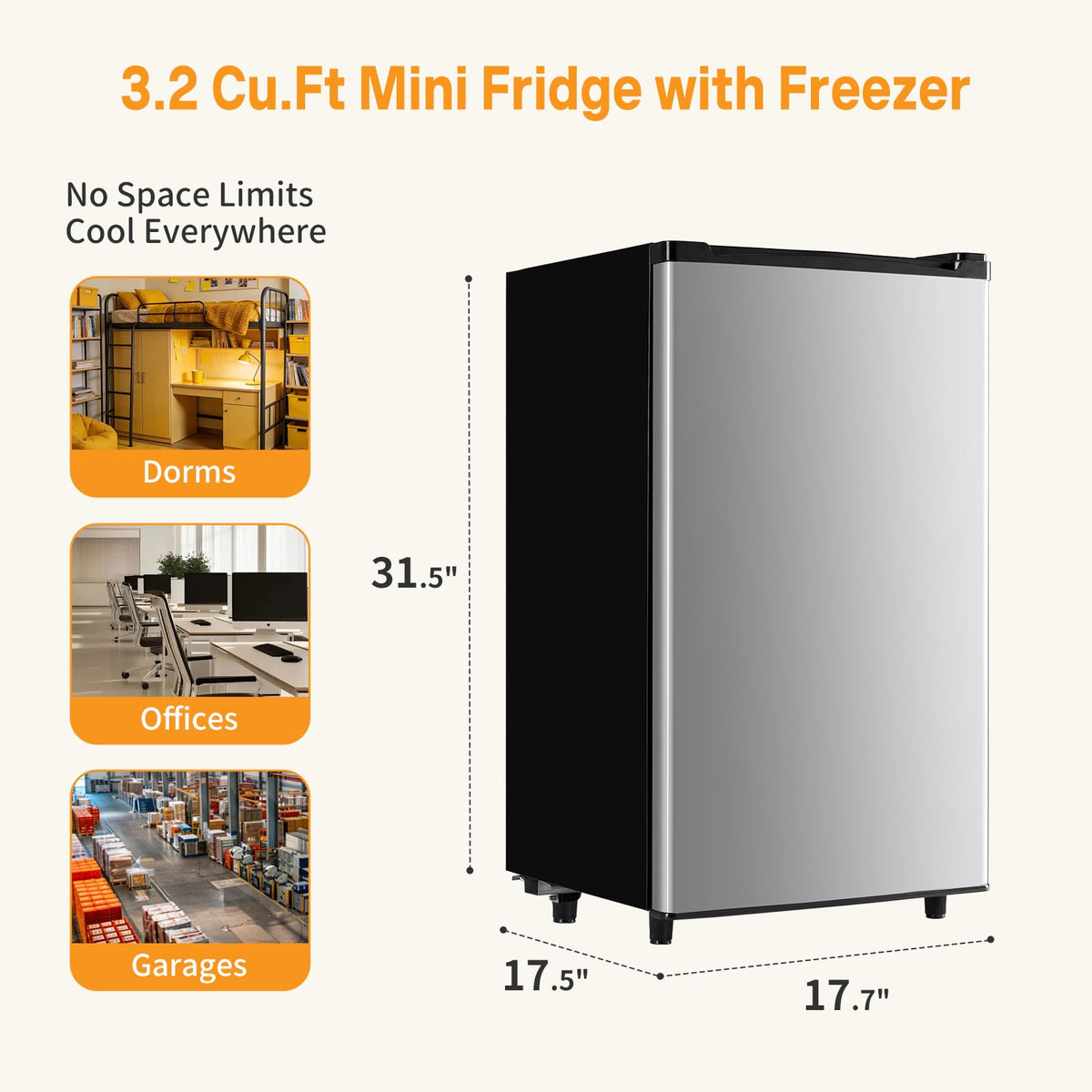 KMFurnila mini-fridge with door open interior revealing dual storage zones