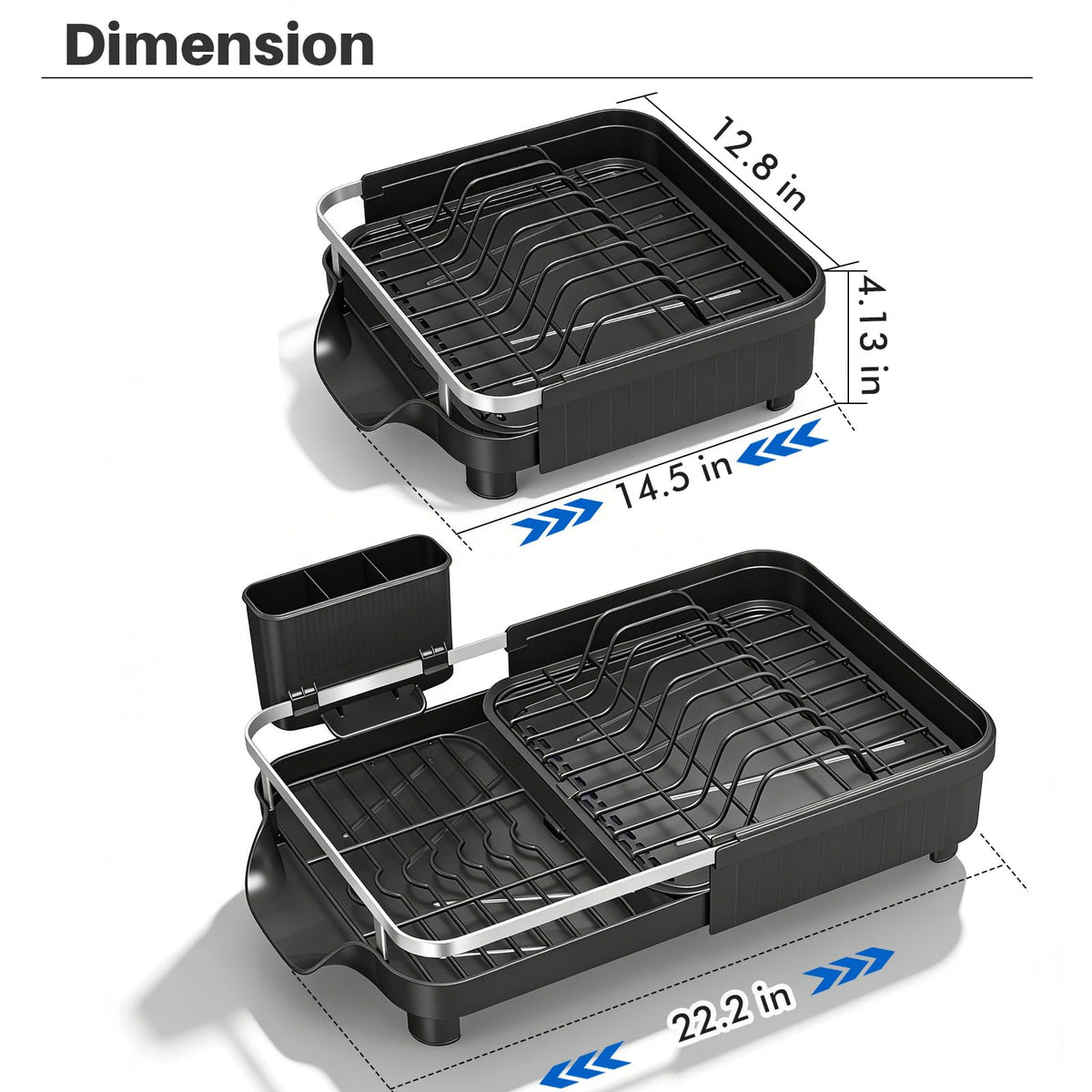 Kmiectse dish drying rack angled drip tray directs water into sink.