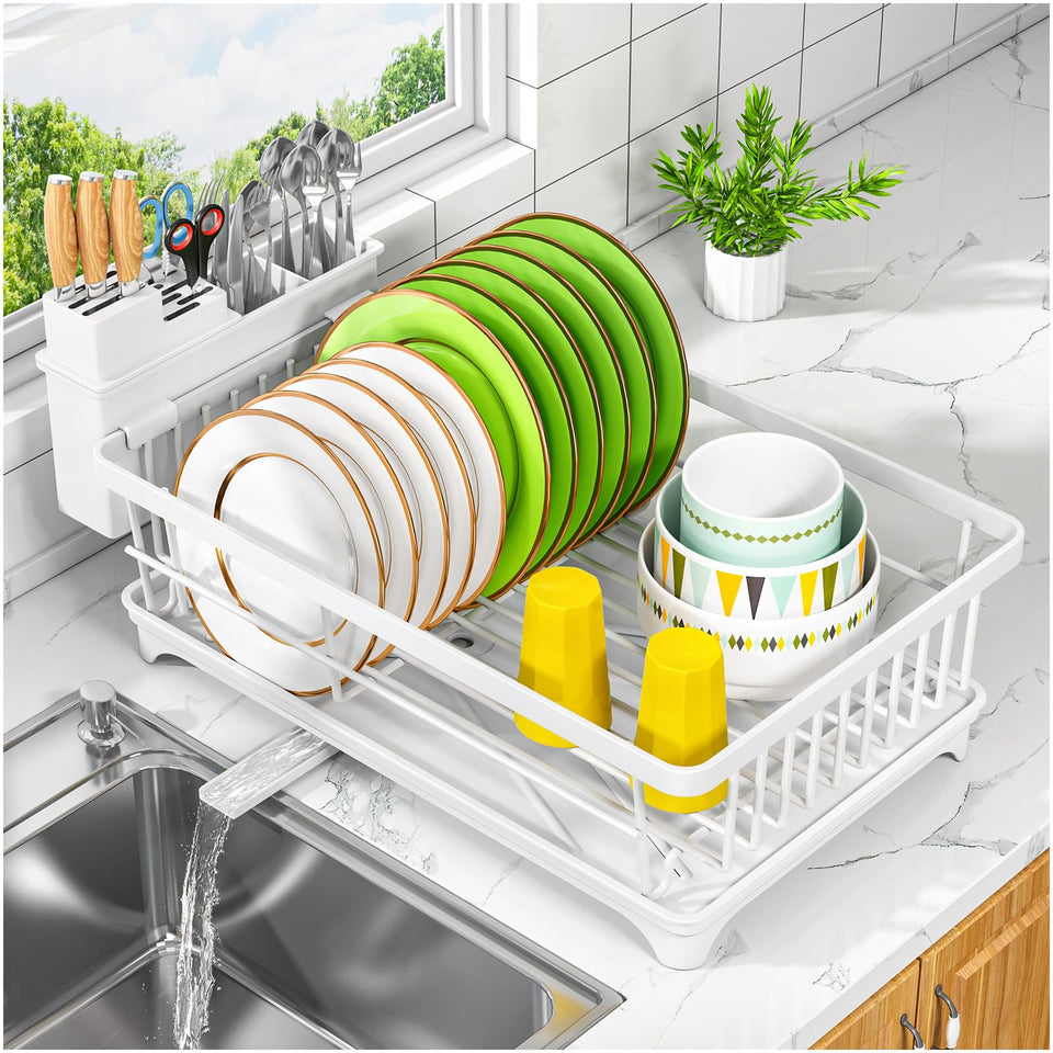 Kmiectse dish drying rack shows a space-saving setup keeping countertops tidy after meals.