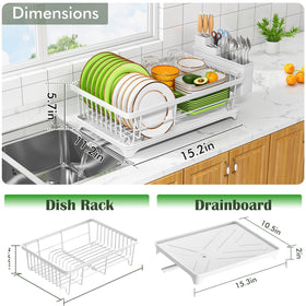 Kmiectse dish drying rack includes removable utensil holder for organized cutlery and tools.