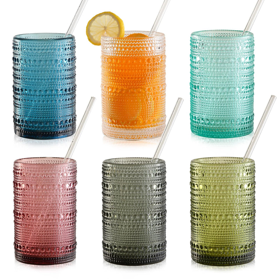 KMIGRUAN blue hobnail glass for colorful cocktails, durable and dishwasher safe.