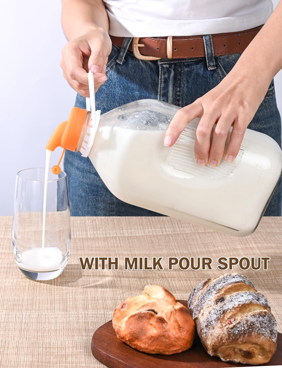 KMIGRUAN 2QT glass milk bottle with measurement marks for precise portions.