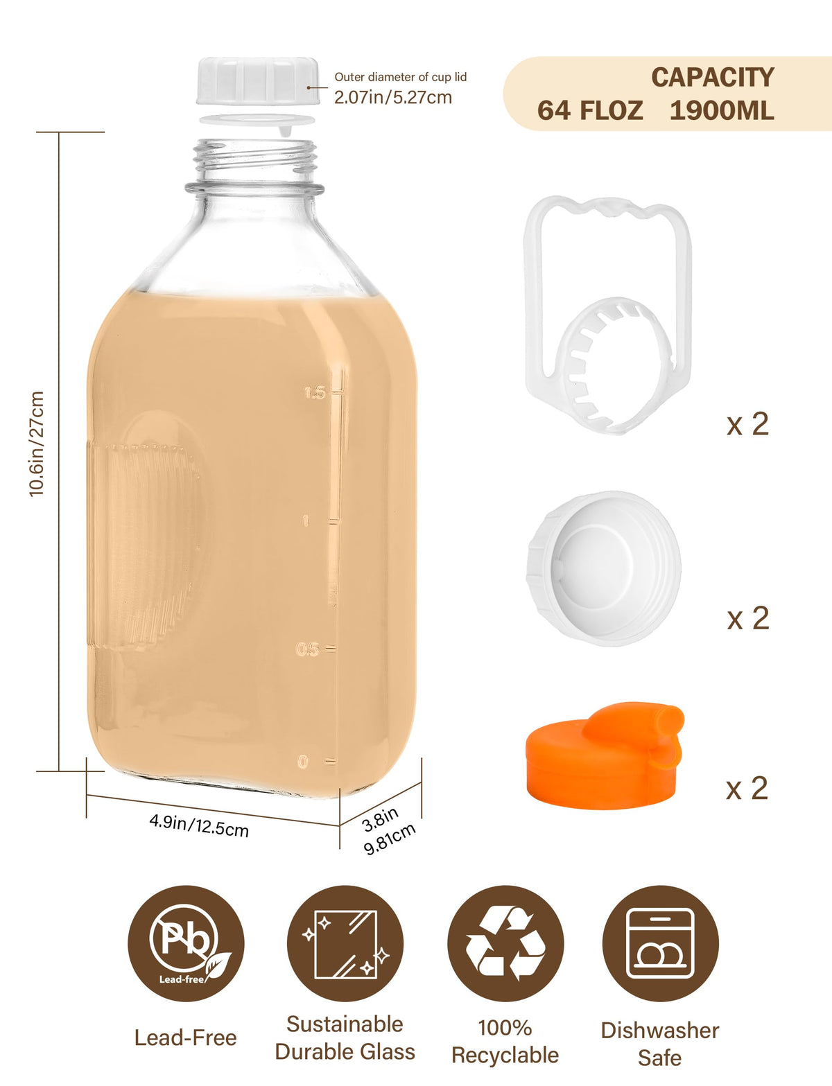 KMIGRUAN 2QT glass bottle with pour-spout enables controlled pouring.