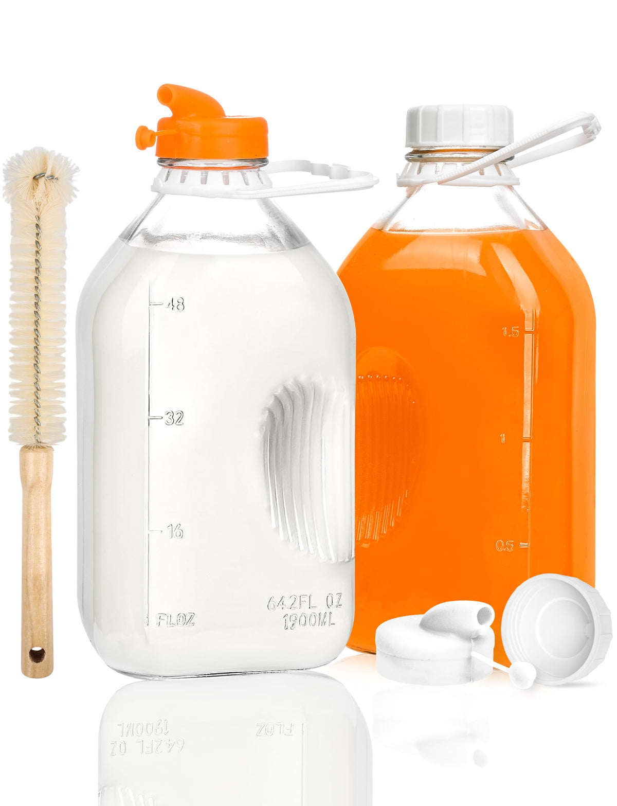 KMIGRUAN 2QT glass milk bottle with lid keeps contents fresh and leak-free.