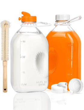 KMIGRUAN 2QT glass milk bottle with lid keeps contents fresh and leak-free.