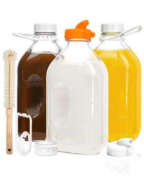 KMIGRUAN 64oz glass milk bottle with handle for durable dairy storage