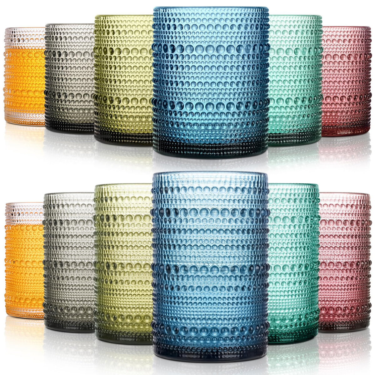 KMIGRUAN colored hobnail highball glass set for cocktails