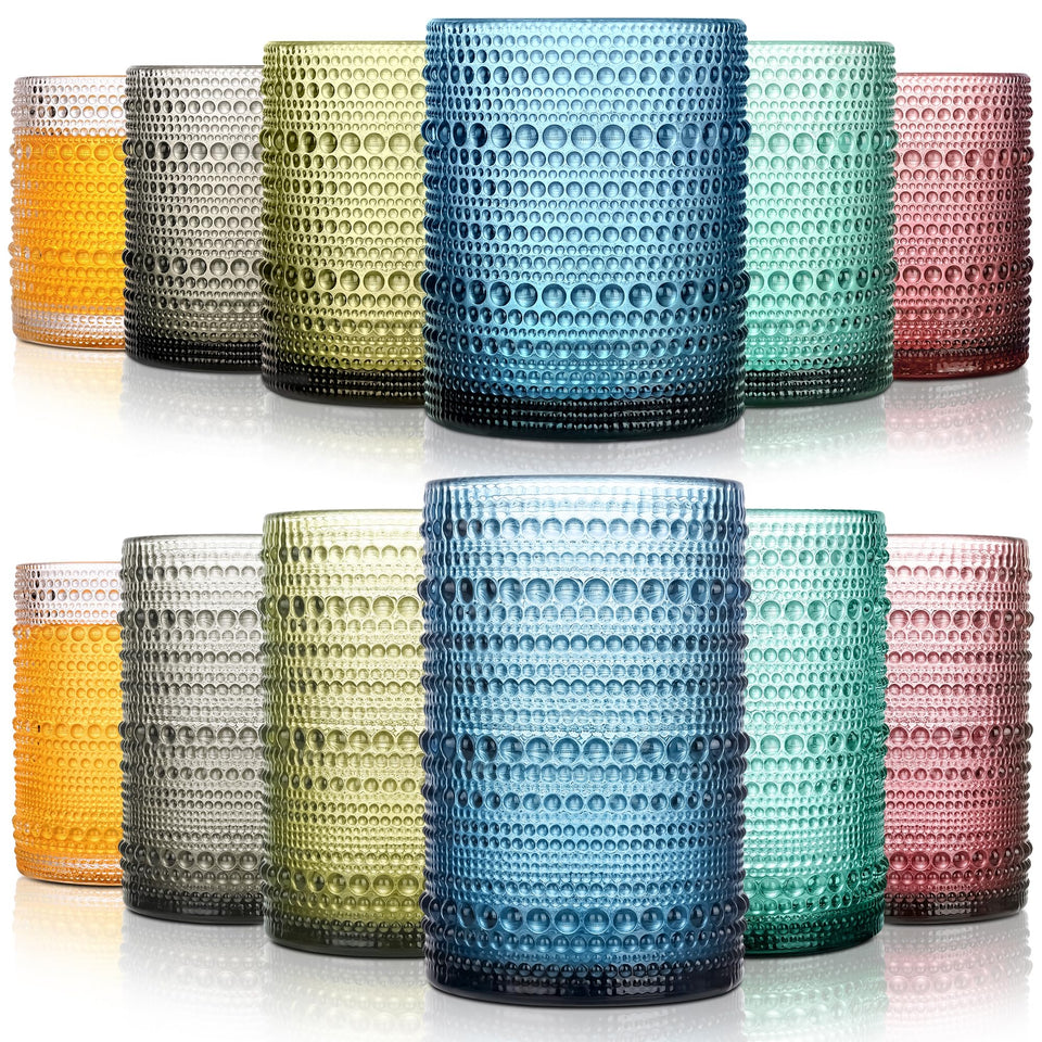 KMIGRUAN colored hobnail highball glass set for cocktails