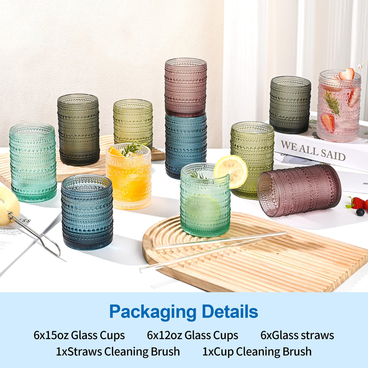 KMIGRUAN colored hobnail lowball glass set for juices