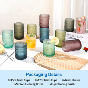 KMIGRUAN colored hobnail lowball glass set for juices