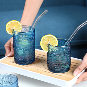KMIGRUAN cornflower blue glasses add vintage charm to gatherings.