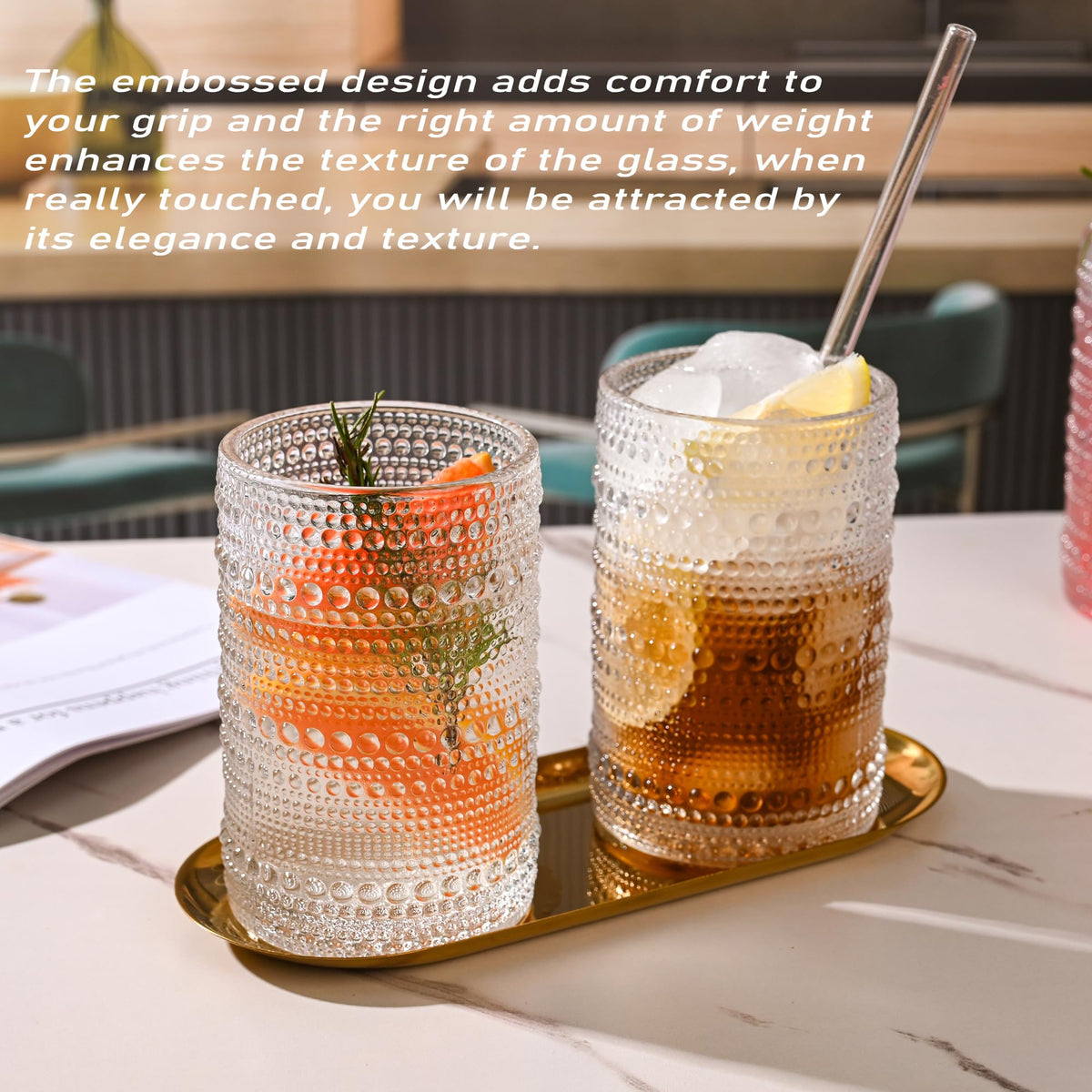 KMIGRUAN glass straws included with the set for easy sipping