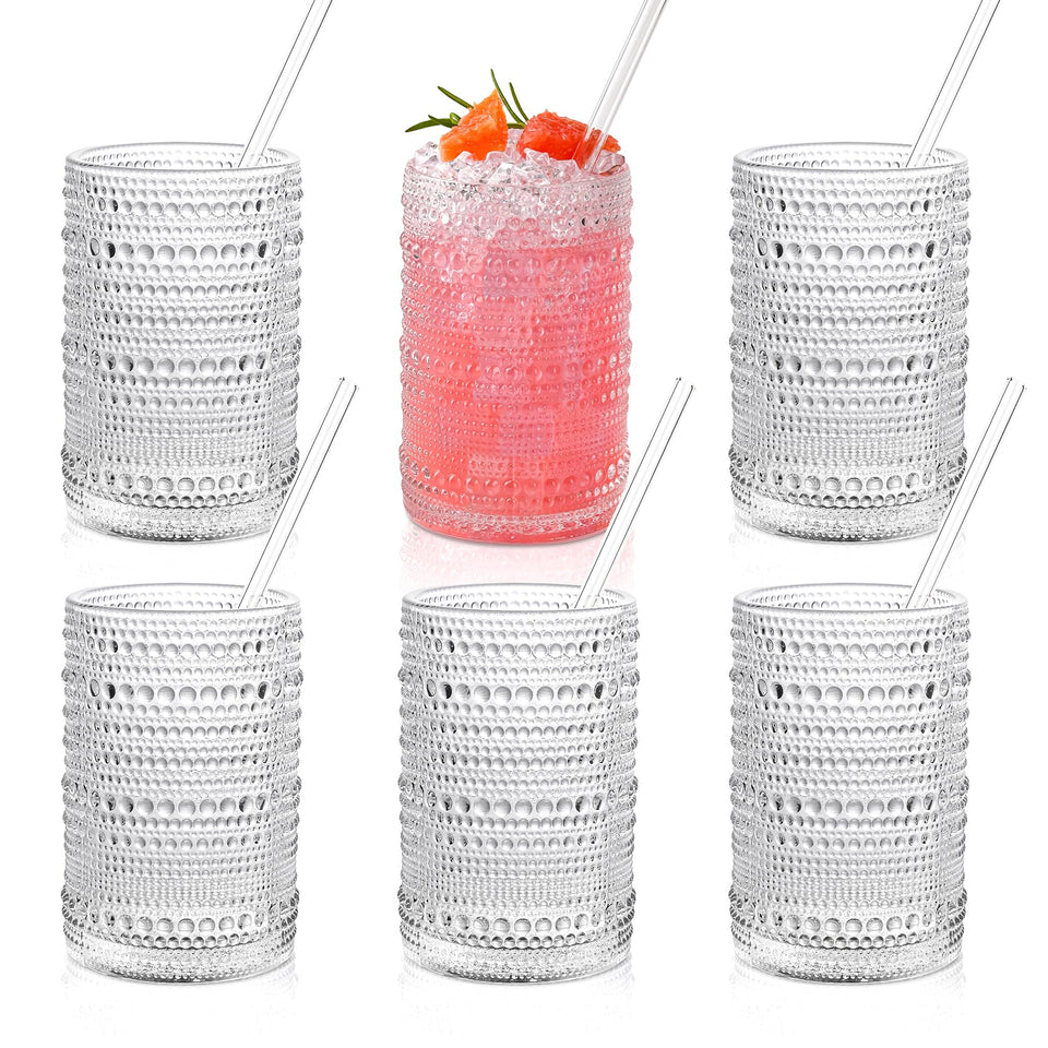 KMIGRUAN hobnail glass with straw for elegant cocktails and juices
