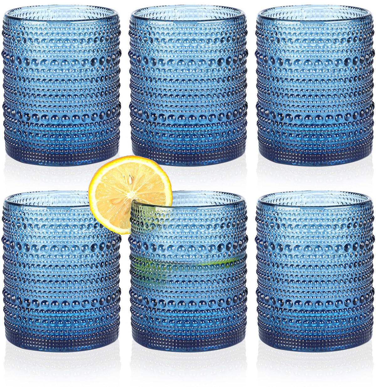 KMIGRUAN hobnail glasses with embossed blue pattern, ideal for elegant entertaining.