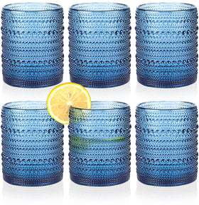 KMIGRUAN hobnail glasses with embossed blue pattern, ideal for elegant entertaining.
