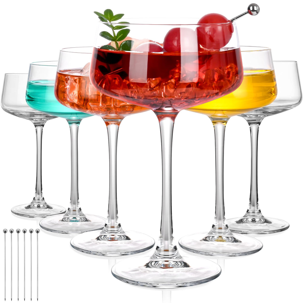 KMIGRUAN martini glasses six-piece 9oz crystal set for elegant entertaining