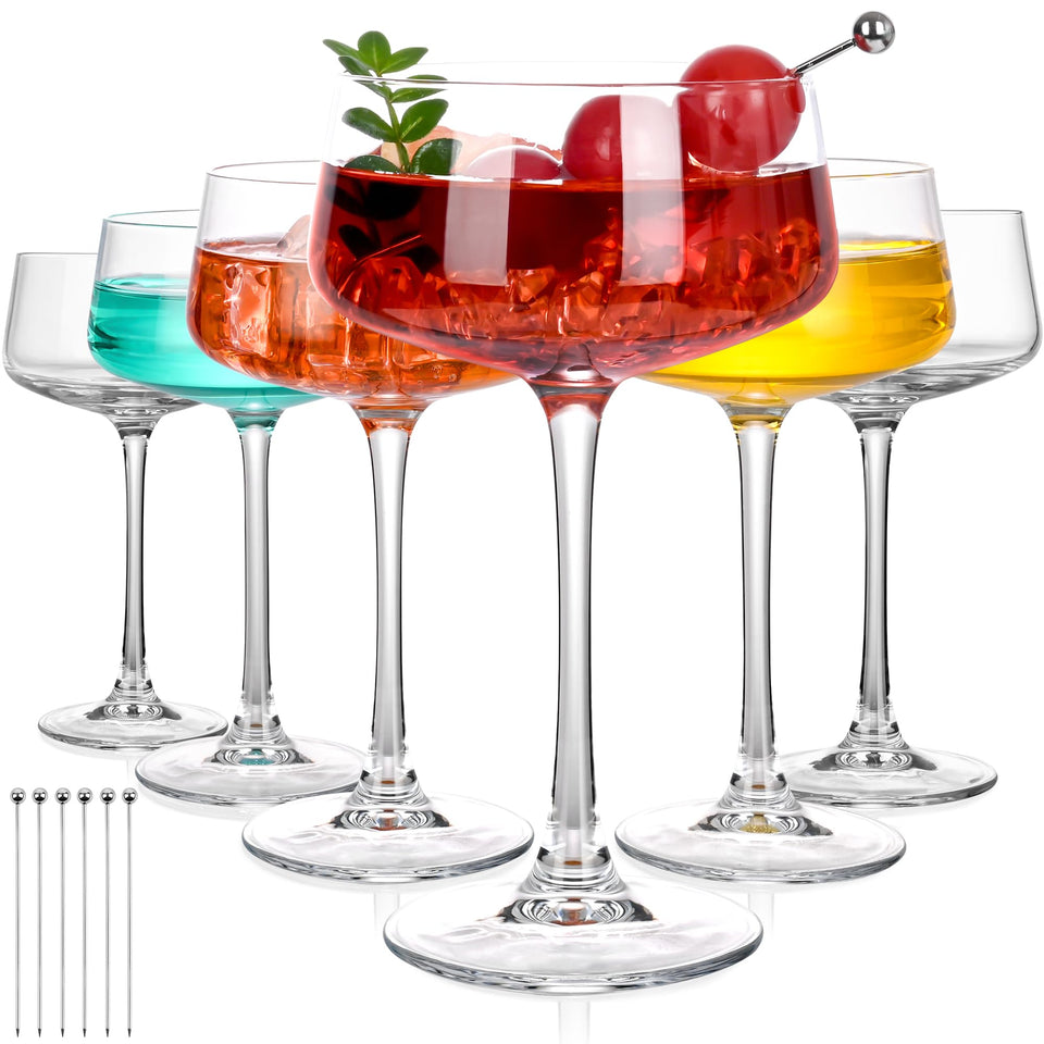 KMIGRUAN martini glasses six-piece 9oz crystal set for elegant entertaining