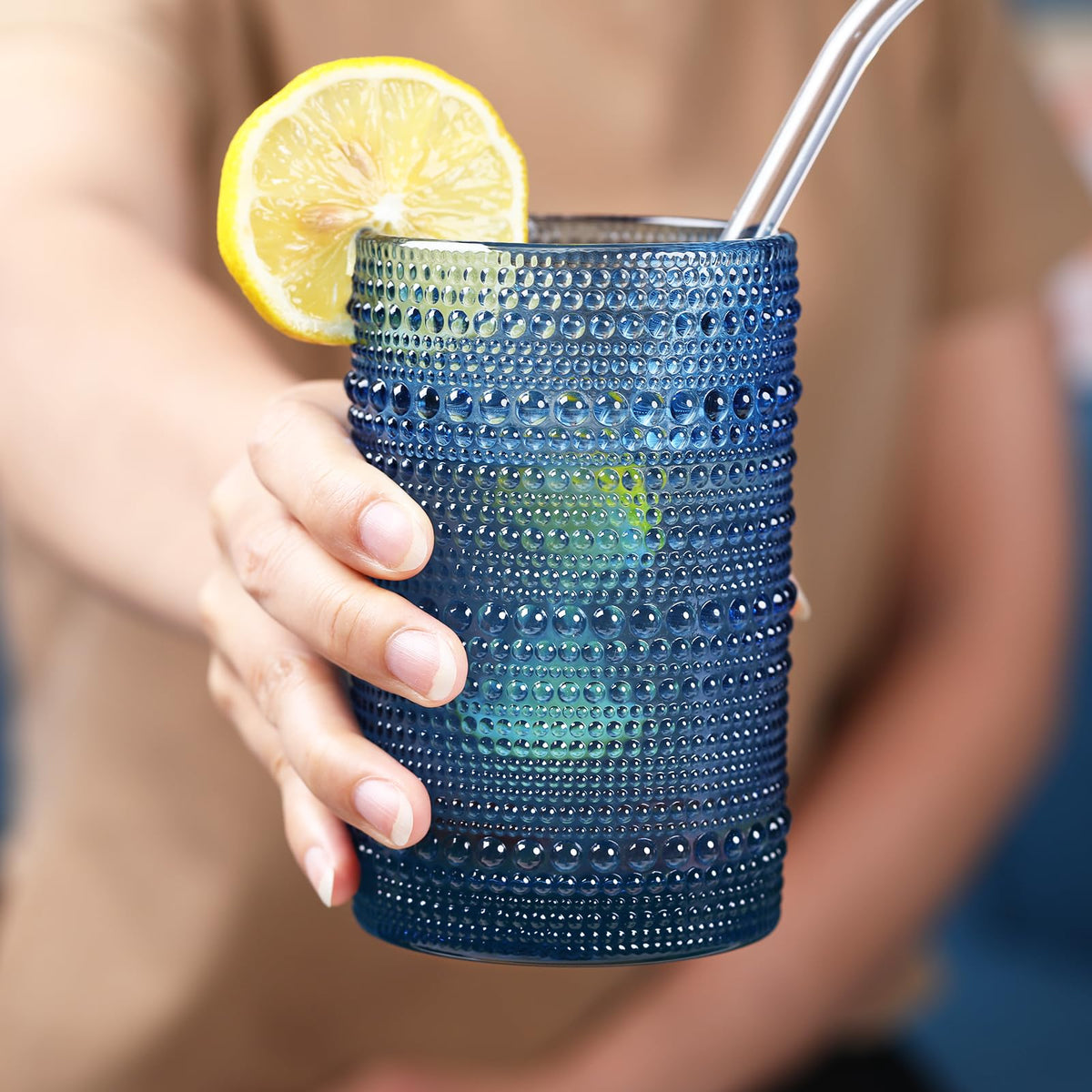 KMIGRUAN six-pack hobnail glasses for entertaining guests.