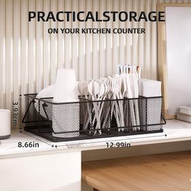 KMUZAWN silverware caddy side angle highlighting durable metal construction for camping use.