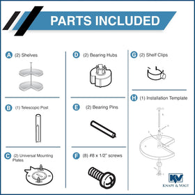 Knape & Vogt KV Lazy Susan installation kit simplifies cabinet setup.