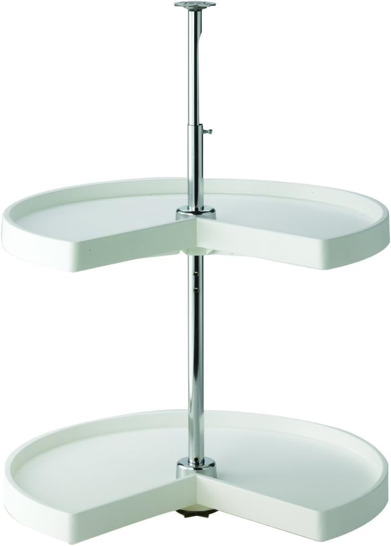 Knape & Vogt KV Lazy Susan kidney-shaped shelves in white boost corner storage.