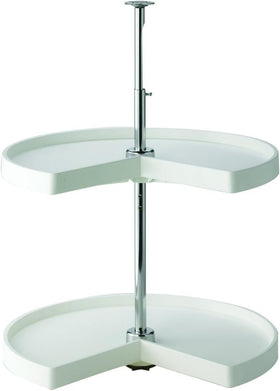 Knape & Vogt KV Lazy Susan kidney-shaped shelves in white boost corner storage.