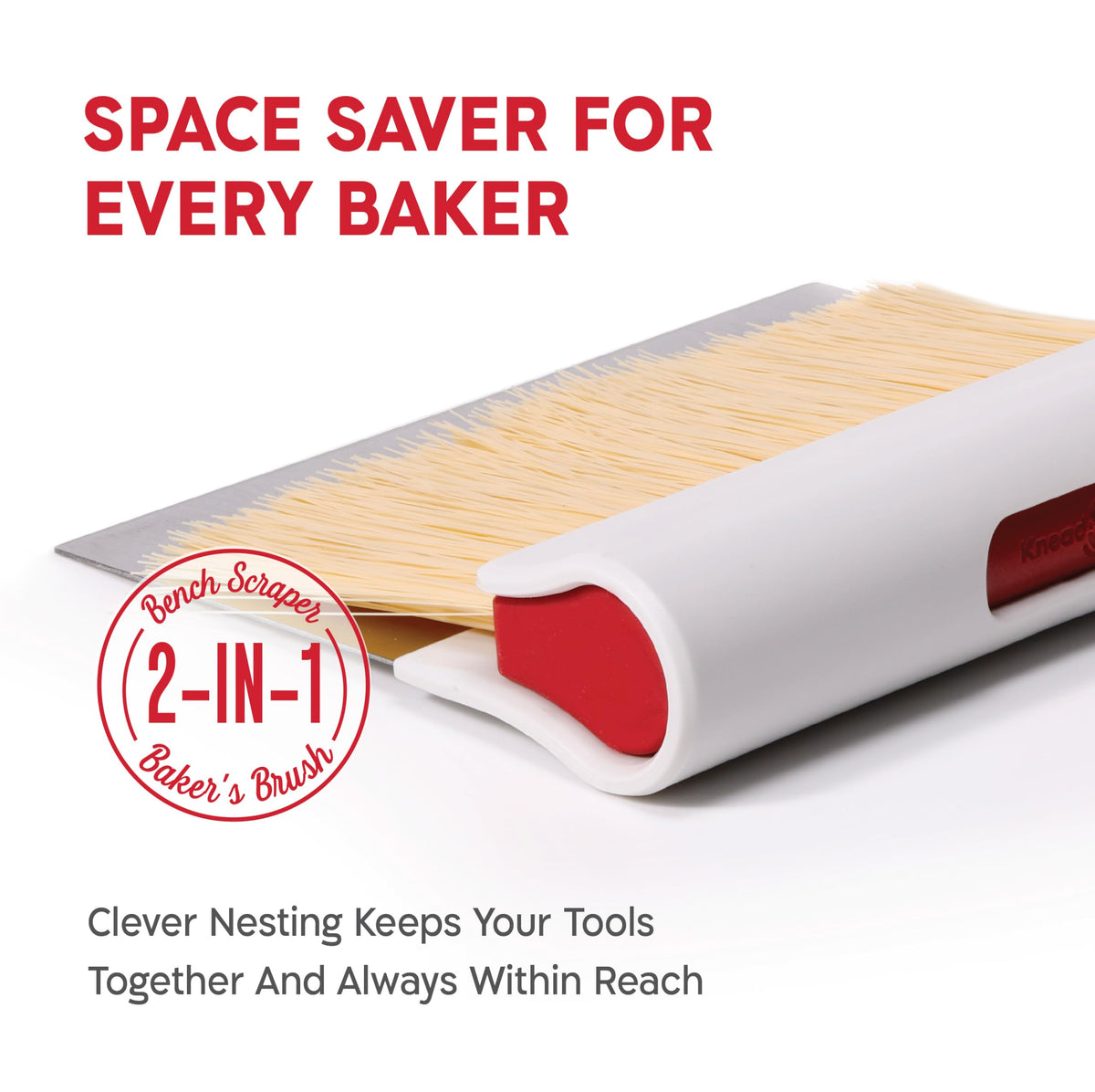 KneadAce baker’s brush nested in scraper handle for compact storage