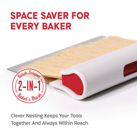 KneadAce baker’s brush nested in scraper handle for compact storage