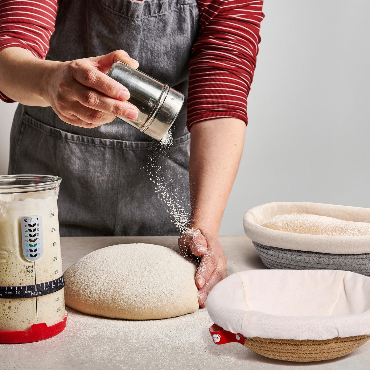 KneadAce storage-ready baskets, stackable for compact kitchen organization.