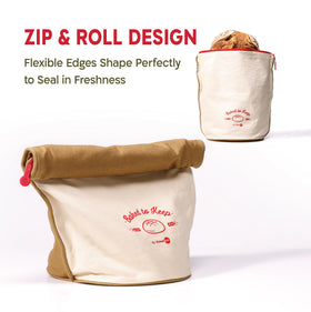 KNEADACE bread bag features a cotton exterior for durable storage.