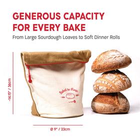 KNEADACE bread bag shows its sturdy cotton exterior for daily, durable storage.