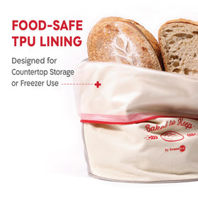 KNEADACE bread bag zipper closure seals freshness inside the roll-top.
