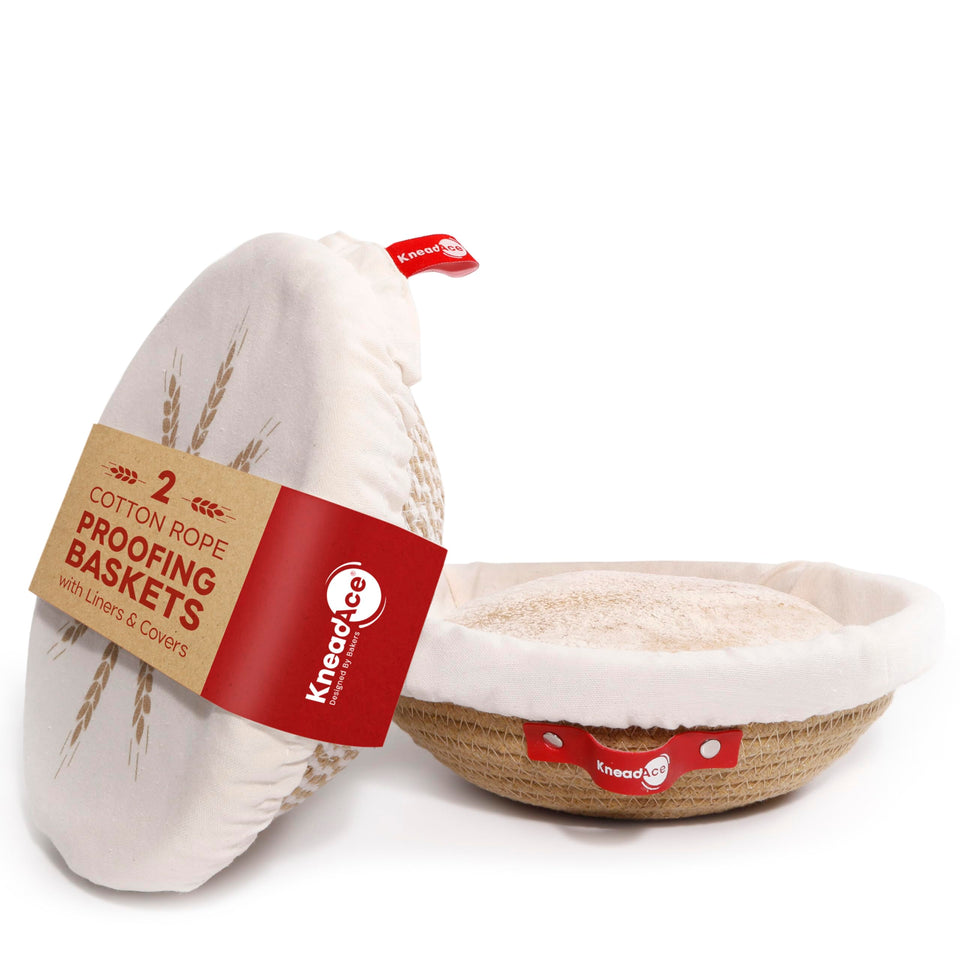KNEADACE cotton rope banneton round basket for airy dough proofing.