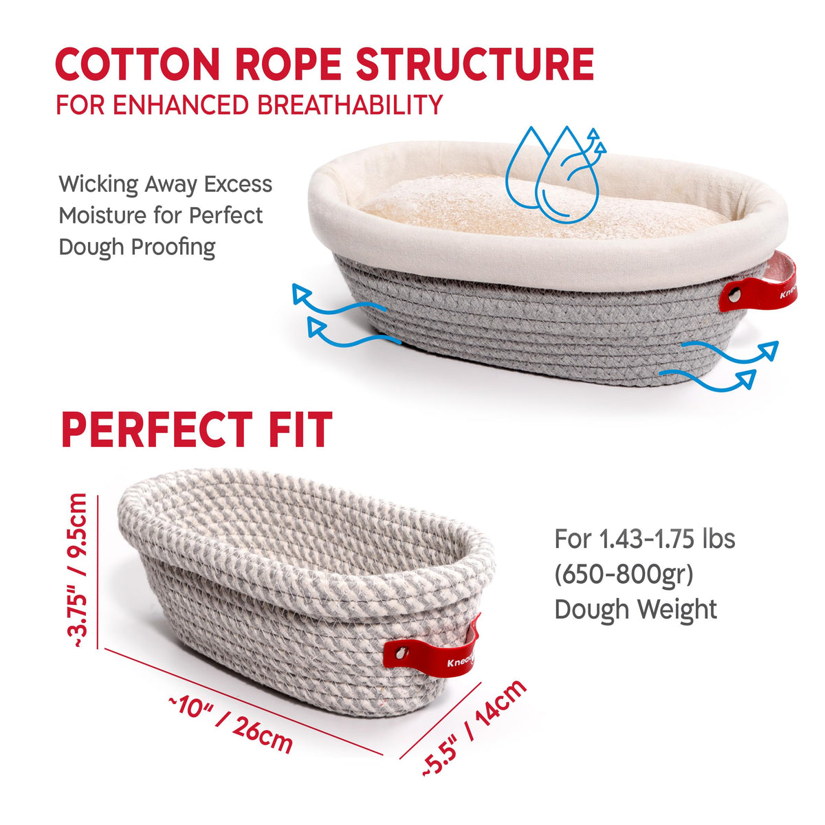 KneadAce oval banneton basket-2 with natural texture for perfect dough fermentation
