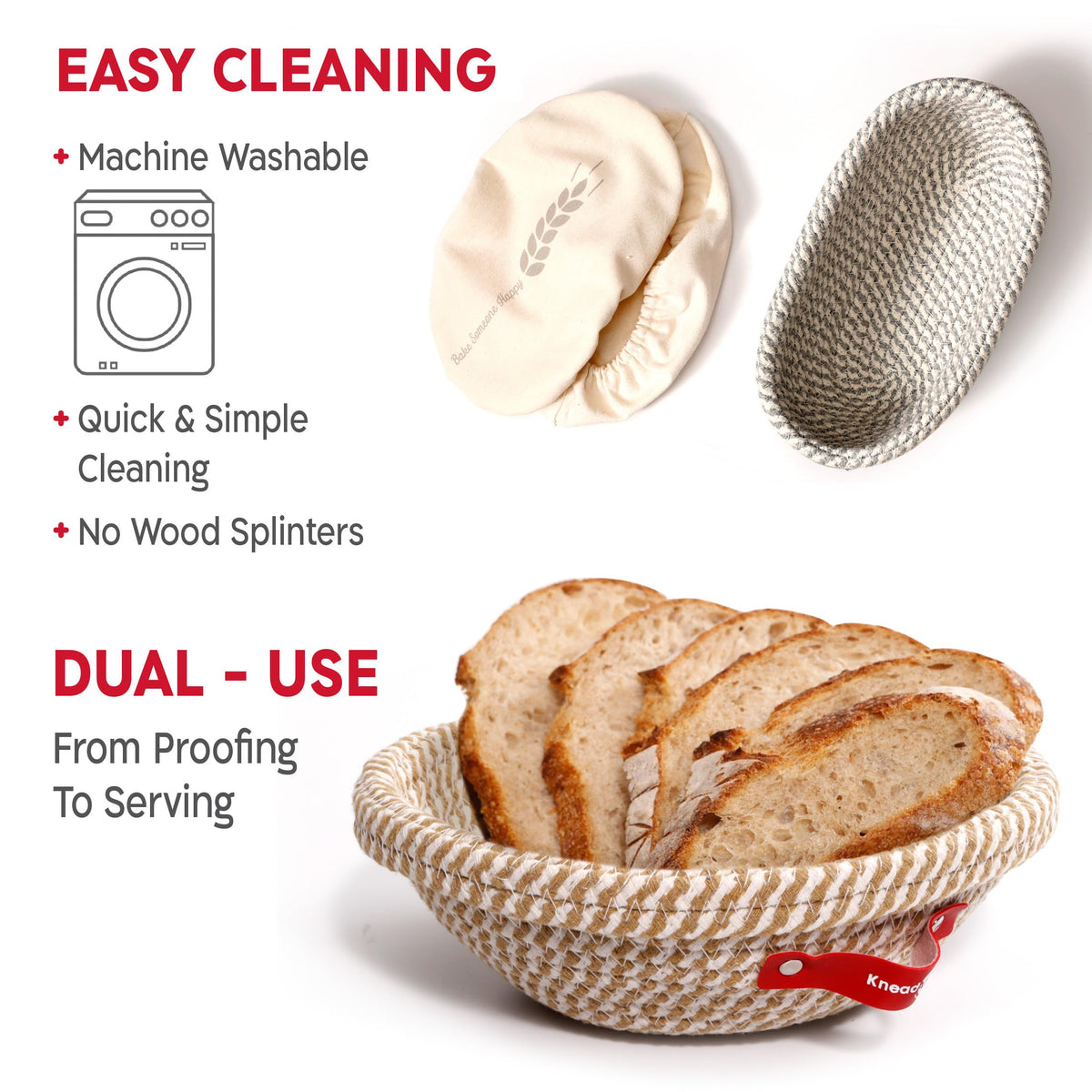 KNEADACE oval banneton basket helps shaped loaves with even fermentation.