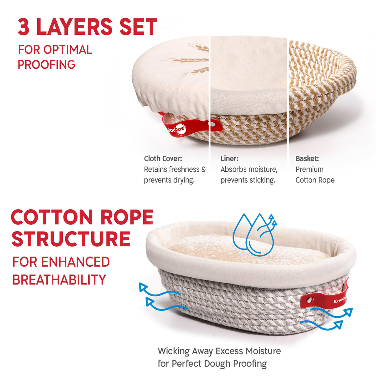 KNEADACE round banneton basket for artisanal proofing and easy dough handling.