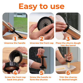 KneadEat easy press handle demonstrated for comfortable, consistent churros.