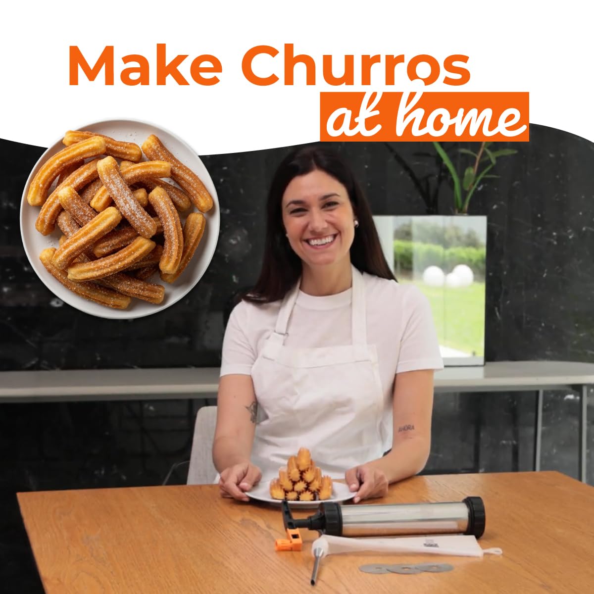 KneadEat piping bag in action, enabling smooth, mess-free churro fillings.