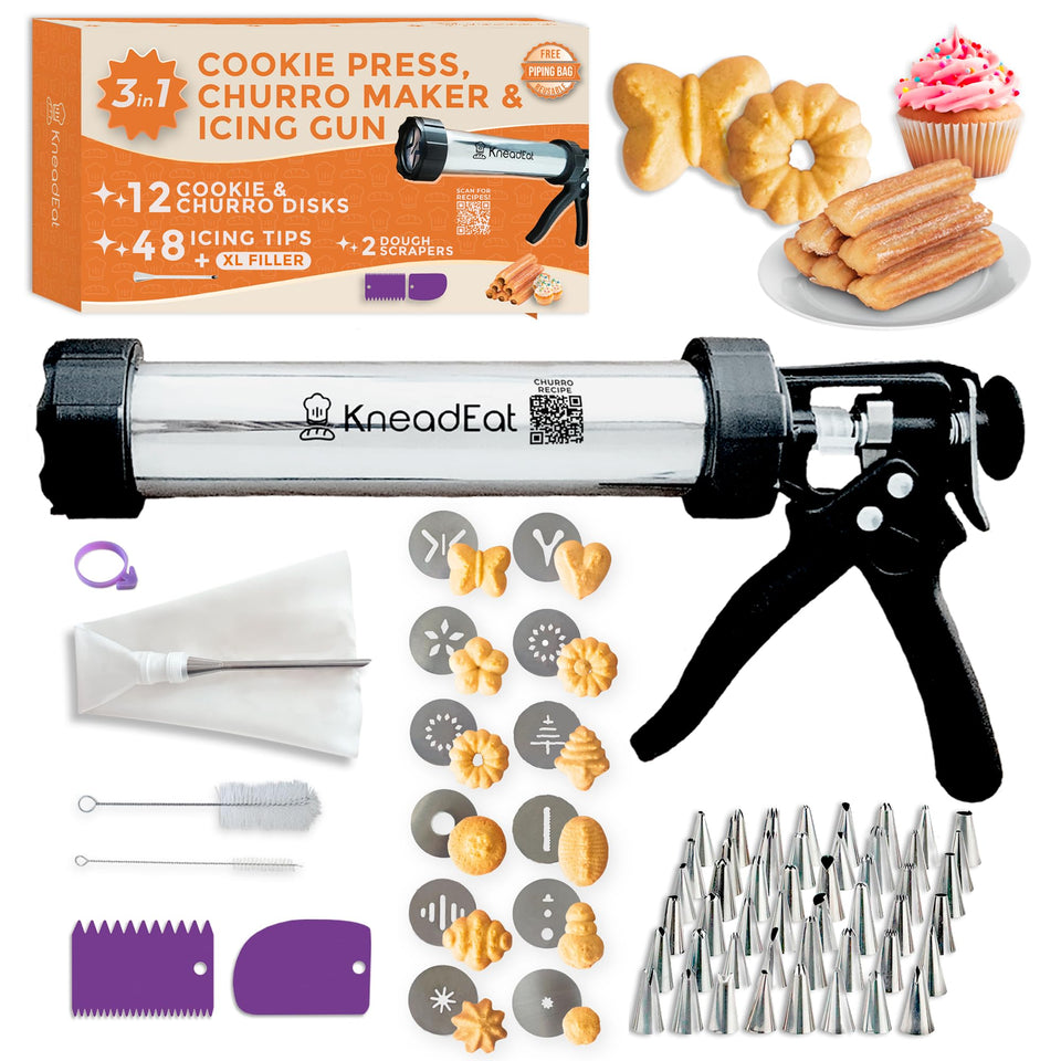 KneadEat Premium 68pc churro maker with twelve discs for café-style treats at home